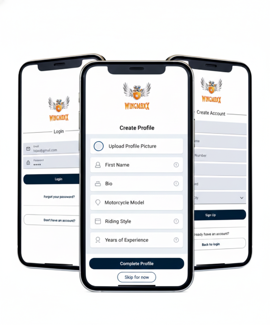 Create profile on WingmanX rider service app